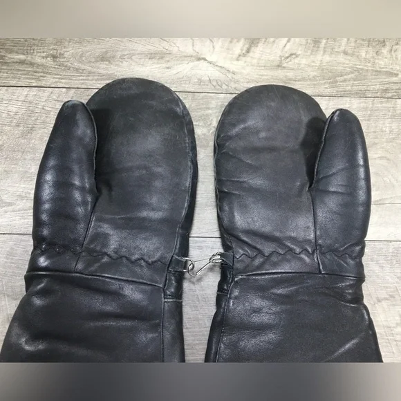 Vintage Arctic Cat Snowmobile Snowmobiling Black Leather Riding Mittens Sz Small